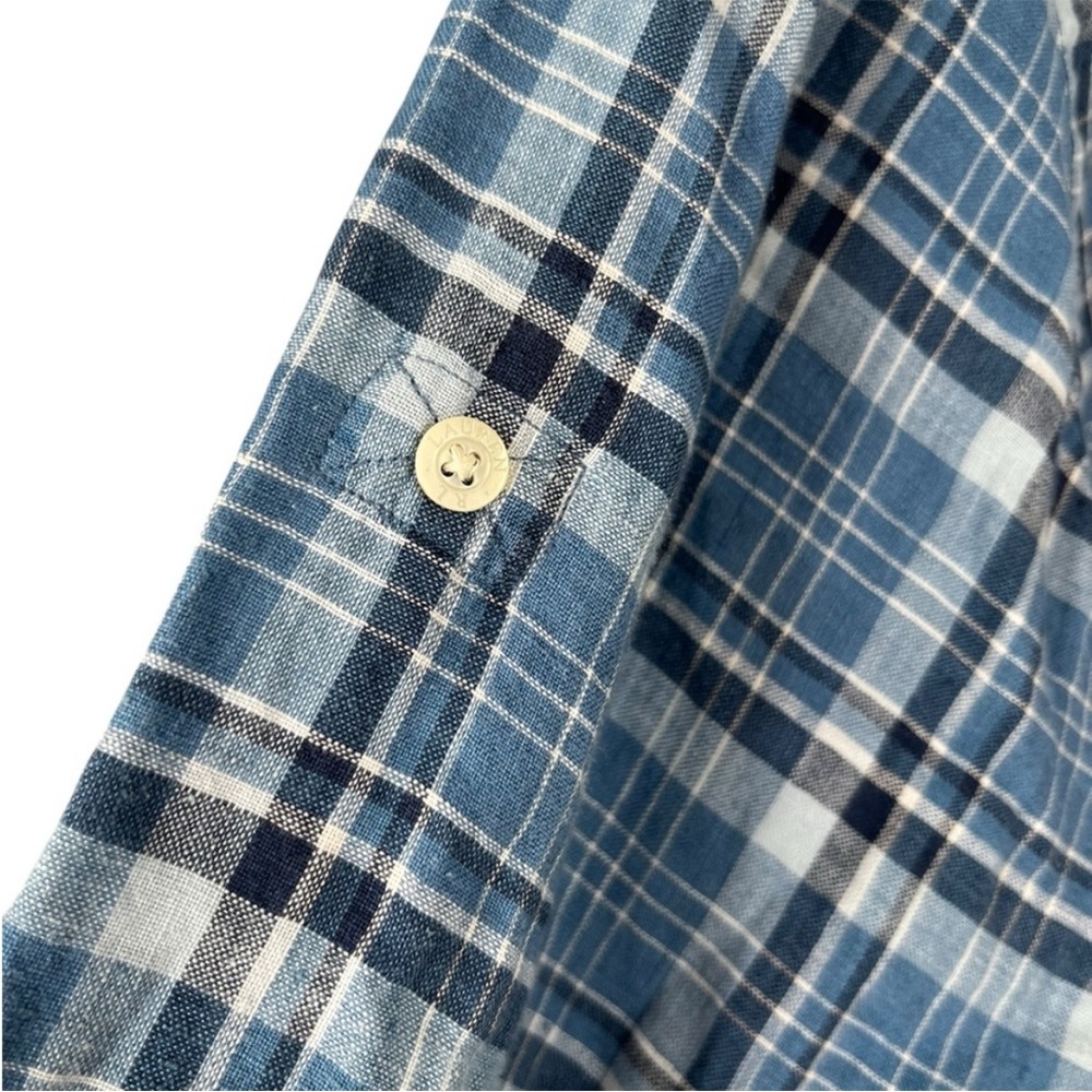 Lauren Ralph Lauren Roll Tab 100% Linen Plaid Button Front Shirt Large - Picture 5 of 7
